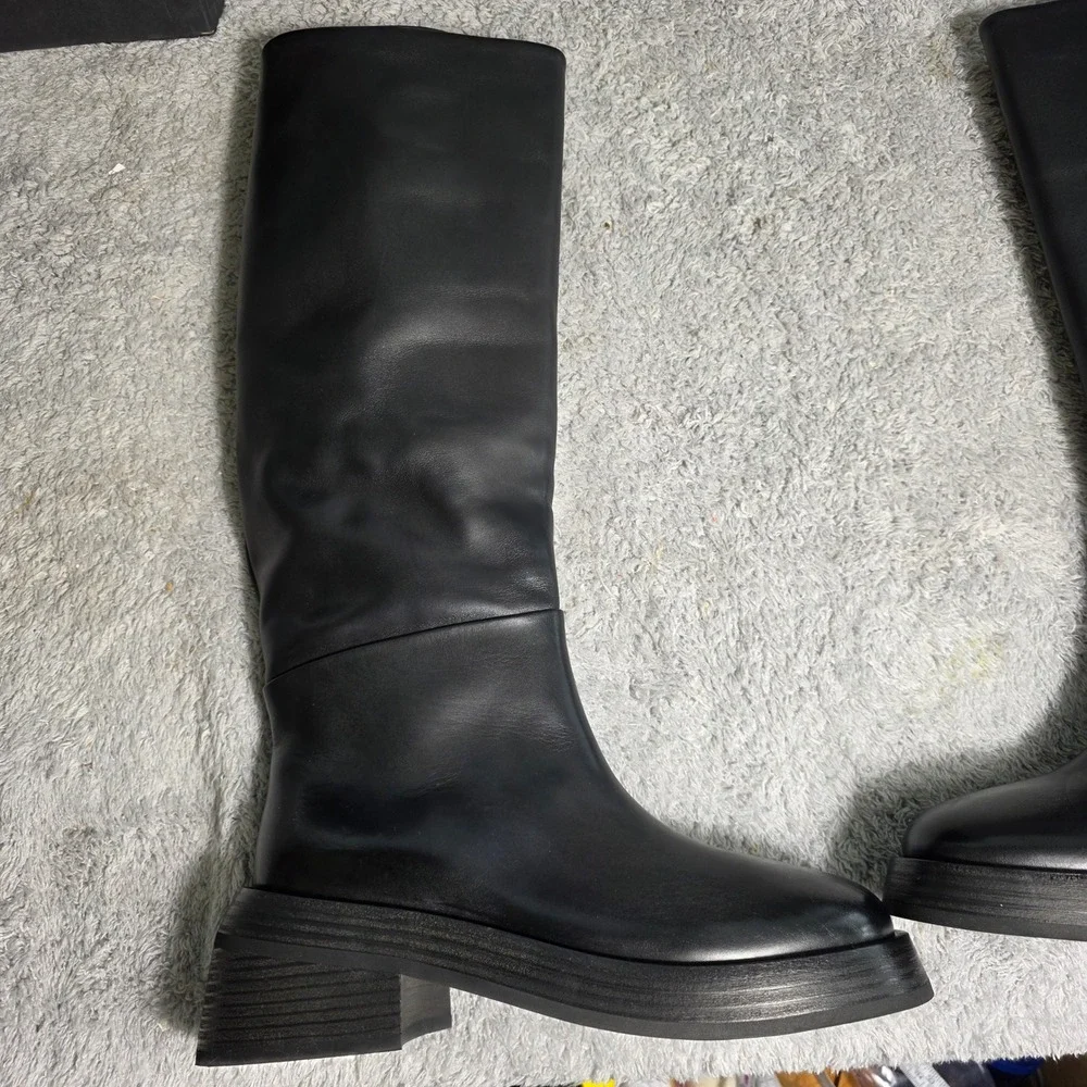 $2320 Marsell Fondello Black Calf Leather Knee High Riding Boots EU‎ 36.5 US 6.5